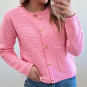 NWT ENTRO Pink Button-Up Women's Sweater CARDIGAN MEDIUM AND Large